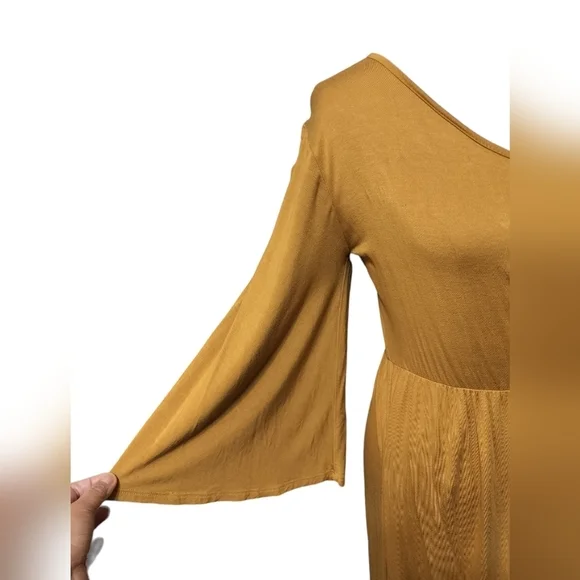 2250) Roolee Gold Mock Wrap 3/4 Bell Sleeve Pullover Dress Size Medium - Picture 3 of 9